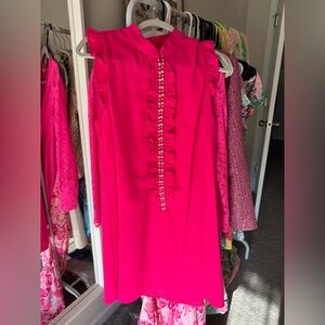 Lilly Pulitzer Hot Pink Dress with ruffles and pearls